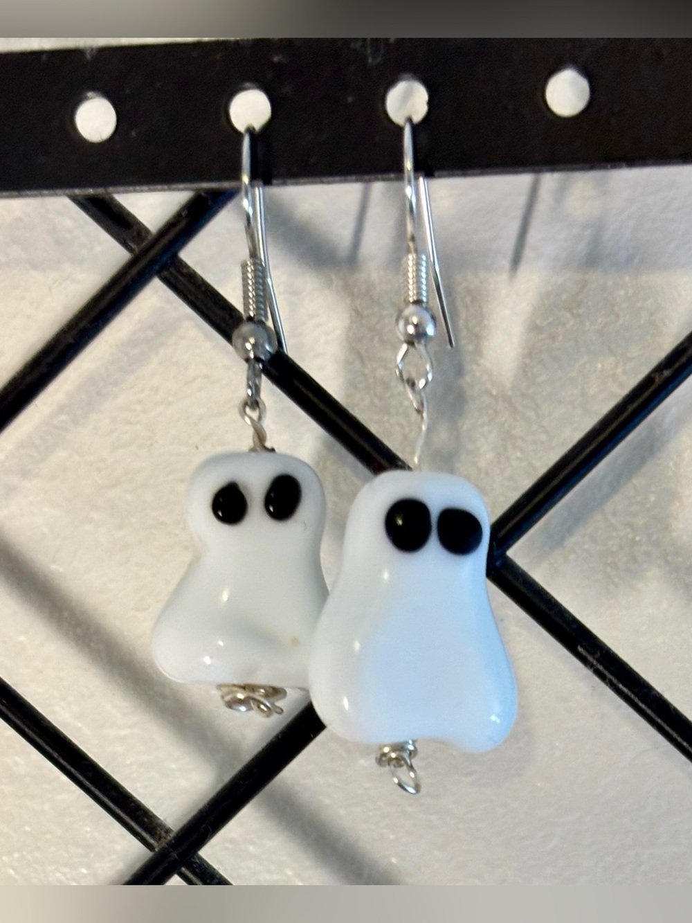 Ghost Boo Boo Dangle Earrings White with Black Eyes - Women Jewelry